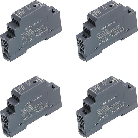 Lot de 4 DIN Rail puissance Alimentation 12V DC 1.25A 15W, Input 100-240V AC 50/60Hz DIN Rail Transformer (1/5)