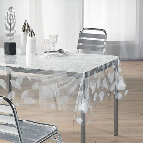 Décor Ligne 1710329 Nappe Cristal Imprimé Feuille Blanc 140 x 240 cm (1/2)