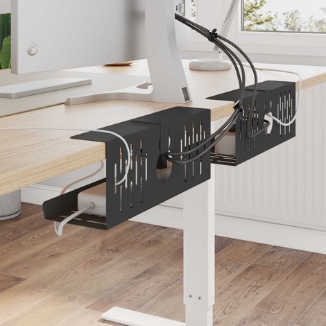 vidaXL Plateau de gestion de câbles sous le bureau 2 pc Noir (1/5)