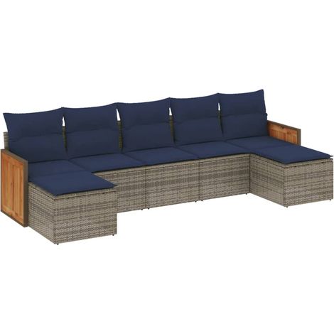 Maison Exclusive - 7-teiliges Gartensofa-Set mit Kissen, grau, Po