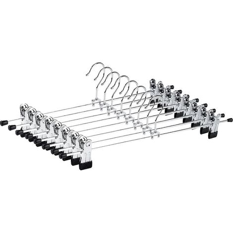 10er-Packung 40 cm Kleiderbügel aus verchromtem Eisen, silberfarbene Hosenbügel aus Metall für Hosen, Shorts, Röcke, Socken, Unterwäsche, mit rutschfesten Clips ROG (1/5)