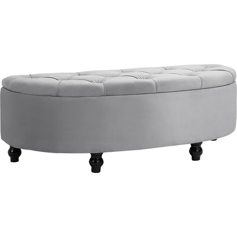 Sitzbank mit Stauraum, grauer Samtbezug, 120 x 46 x 42 cm, HOMVRA (1/5)