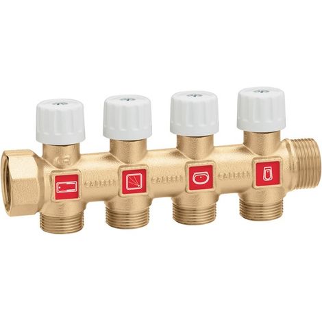 Collecteur simple avec vannes d'arrêt 3/4" en laiton doré - Caleffi