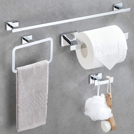 Porte Serviettes Ensembles d'Accessoires de Salle de Bain, 4 Pièces Porte Serviette Murale Ensemble de Quincaillerie en Acier Inoxydable 40cm,Porte Papier Toilette Crochet Anneau Porte-Serviettes (1/5)