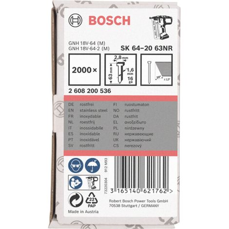 Goupille à tête fraisée SK64 20NR 63 mm Bosch acier inoxydable (2000 pcs)