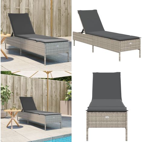 Chaise longue avec coussin gris clair résine tressée - Chaises Longues - Transats - Lit De Bronzage - Mobilier De Jardin - Chaises Extérieures - Home & Living
