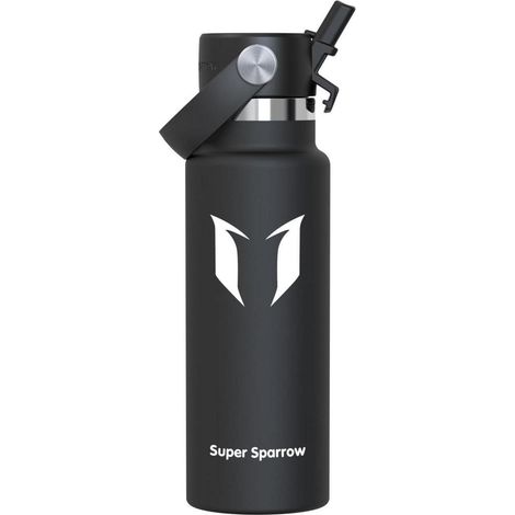 Trinkflasche Edelstahl Thermosflasche Strohhalm 350 ml C- Schwarz (1/5)