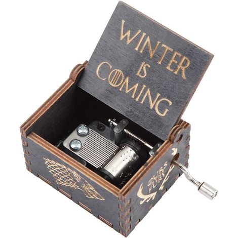 Caja de música de madera con manivela, mini caja de música de madera tallada, ideal para la decoración del hogar, juguete musical (negro) (1/5)