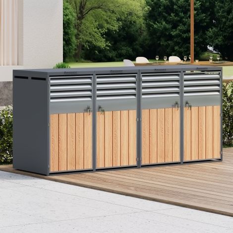 Mülltonnenbox, mit Klappdeckel, Lüftungsöffnung mit Lamellen, trash storage compartments,Abschließbar, Vier Türen,