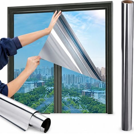Film Fenetre Anti Chaleur Miroir, 99% Anti-UV Film Anti-Regard Protection Solaire Film Miroir Intimite Film ,Argent(50 x 200 cm)