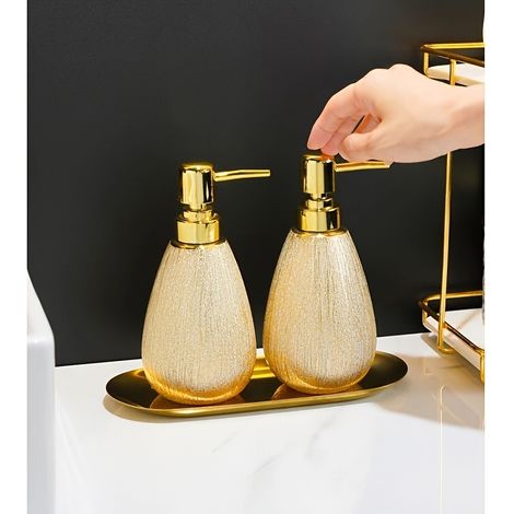 Elegante, leere Keramik-Seifenspenderflasche, ideal für Hotels, Pensionen, Badezimmer und zur Abgabe von Shampoo und Duschgel. – AquaForge (1/5)