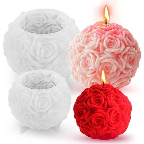 2er Pack Silikon Kerzenformen Rosenkugel 3D, antihaftend für Wachs Seife schneller Versand (1/5)