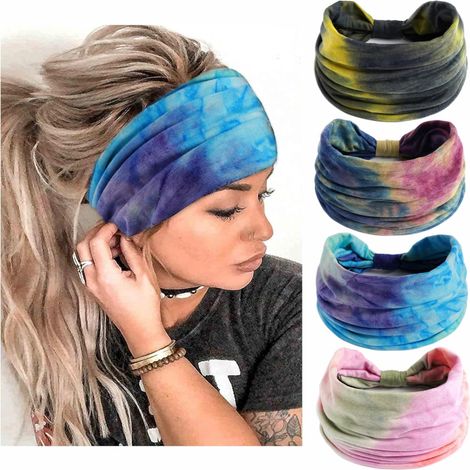Diadema bohemia para mujer, diadema elástica, cinturón absorbente para yoga y correr, goma para el cabello, accesorios de moda para el cabello, juego de 4 diademas para niñas (1/5)