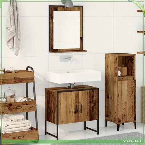 Ensemble mobilier de salle de bain - FAF7291712450389 - Marron - Bois d'ingénierie - Miroir 50x60 cm (1/5)