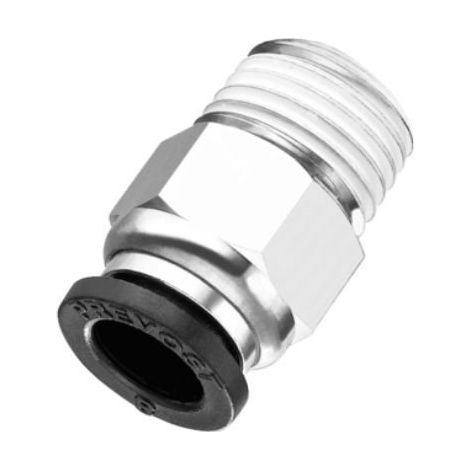 Raccord Droit Male Conique Inox 316 PREVOST RX1 - Filetage BSPT 1/4" - Tube D. 6 mm - 16 bar - Air Comprime