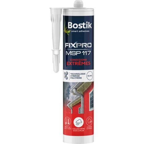 Bostik – Mastic de fixation pour conditions extrêmes 290 ml – Résistant à la pluie, gel et UV – Application sur supports humides – Peinturable après séchage (1/4)