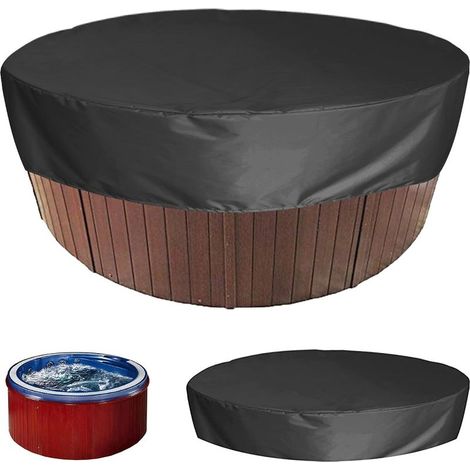 Housse de protection ronde pour jacuzzi d'extérieur, imperméable, anti-poussière et résistante aux UV, noire, 190 x 30 cm (1/5)