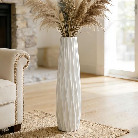 Grand Vase de Sol Blanc en céramique de 71,1 cm, vases à Fleurs décoratifs pour décoration d'intérieur Moderne, Salon, Bureau, Chambre, Cuisine, Centre de Table, décoration de Ferme (1/5)