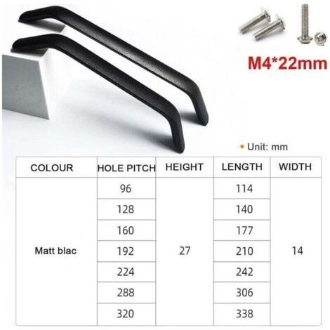 2 × Kitchen Cabinet Handle Black 224mm Aluminum Alloy Kitchen Cupboard Door Handles Cupboard Drawer Bedroom Furniture Handle with Screws (1/3)