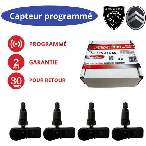 4x capteurs TPMS préprogrammés 433 MHz pour PEUGEOT/CITROËN - valve noire (1/5)