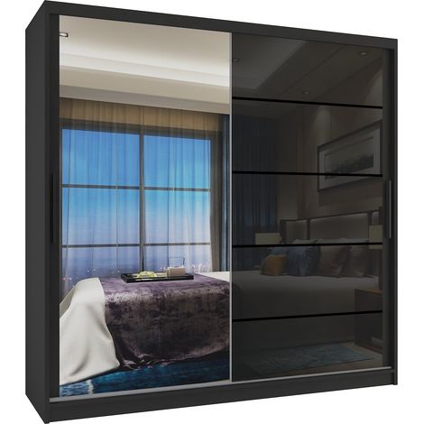 Schiebeschrank Belini 200 cm Mit Schubladen mit Spiegel schwarz glänzend Hersteller (1/4)