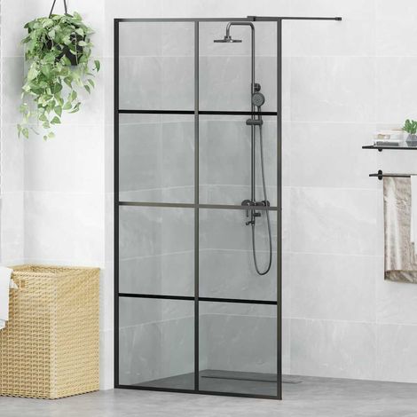 Walk-in Duschwand Schwarz 100 x 195 cm Gehärtetes Glas