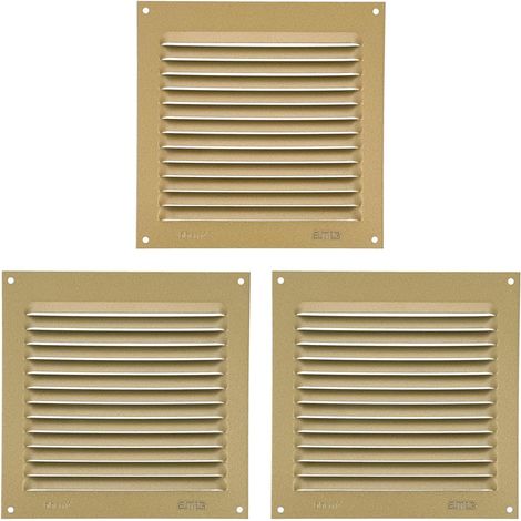 Grille de ventilation carrée en Aluminium Grilles d'aération pour sortie d'air Idéal pour plafond de cuisine et de salle de bain Dimensions : 150 x 150 mm Couleur: Dorée Lot de 3 (1/5)