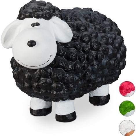 Relaxdays – Statue de jardin mouton céramique 33cm – Décoration intérieure et extérieure – Résistante aux intempéries – Couleur noire