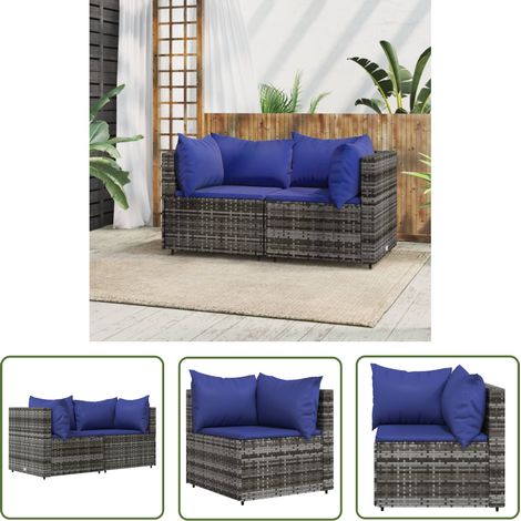 The Living Store Garten-Ecksofas mit Kissen 2 Stk. Grau Poly Rattan - Gartenecke - Outdoor Möbel - Lounge Set - Rattan Gartenmöbel - Wetterfeste Gartenmöbel (1/5)