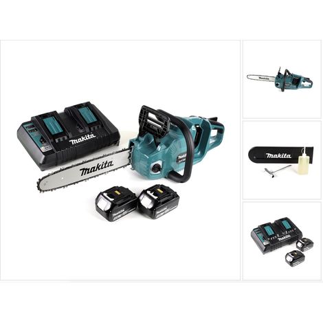 Makita DUC 355 PT2 Motosega a batteria 36V ( 2x18V ) Brushless 35 cm + 2x batteria 5,0 Ah + doppio caricabatteria