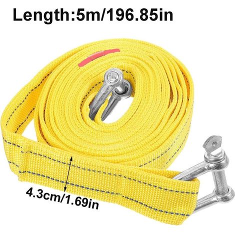 Corde De Remorquage, 5m, 5 Tonnes, Sangle De Remorquage, avec 2 Crochets Renforcés et Bandes Réfléchissantes, Sangle Remorquage Voiture