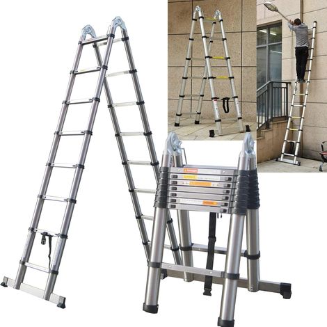 Teleskopleiter 16.5FT Ausziehbare Leiter, Klappleiter Stehleiter Rutschfester, aus hochwertigem Edelstahl, Ausziehleiter Mehrzweckleiter, Haushaltsleiter 150 kg Belastbarkeit 5M (2.5+2.5m)