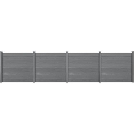 Clôtures de jardin brise-vue avec 6 poteaux planches bois composite WPC 165 x 618 cm gris (1/5)