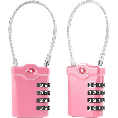 TSA Zahlenschloss 2 Stück, 4-stellig, 14cm Kabel, Rosa
