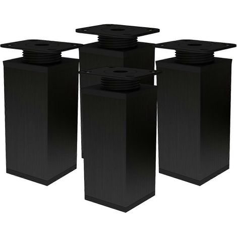 Pieds de meubles, pieds de table en métal, réglables en hauteur, pieds d'armoire, ensemble de 4 pieds de meubles, 40 x 40 mm, 60 mm, chromés noirs 150 mm. (1/5)