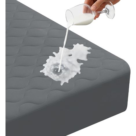 Waterproof Mattress Protector 160 x 190 cm Quilted – Pocket up to 30 cm with Elastic All Around – Noise Mattress Protector – Anti-Dust Mite and Breathable, Grey (1/5)