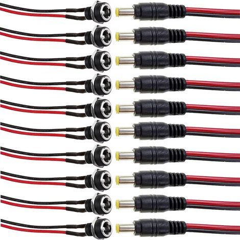 10 Paires 5,5mm x 2,1mm DC d'alimentation Connecteur, 12V 2 broches 5,5 X 2,1 mm Connecteur Mâle et Femelle,DC Pigtail Cable pour Vidéo Surveiller CCTV Caméra(22AWG 12V 2A (1/5)
