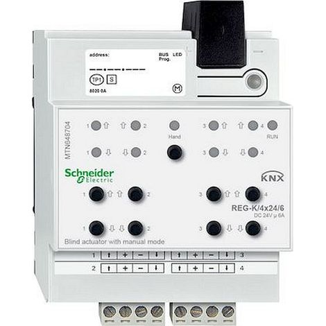 Schneider Electric KNX MTN648704 - Actionneur de stores 4 canaux 24V 6A à commande manuelle
