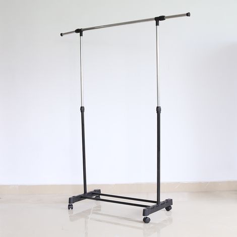 Portant à Vêtements avec Roulettes Mobile Télescopique en Acier inoxydable Hauteur et Largeur Réglables Portant Penderie à vêtement
