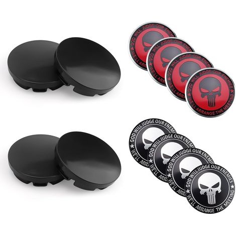 Cache Moyeu 56mm Crâne Design, 4 Pièces Cache Moyeux Universels avec 8 Autocollants, Capuchons Centre Roue ABS Durables pour Voiture et Camionnette (1/5)