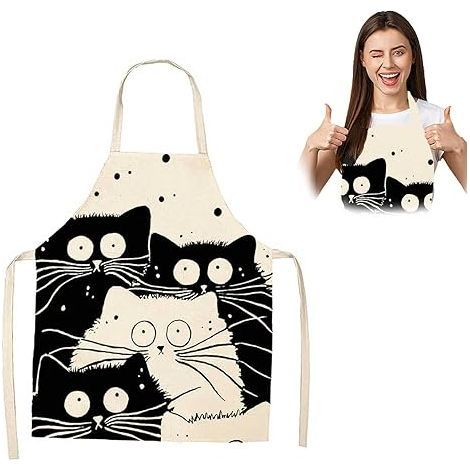 CCYKXA 55 x 68 cm Women's Linen Kitchen Apron, Animated Personalized Apron for Home Kitchens, Cafes, Outdoor Barbecues, and Restaurants