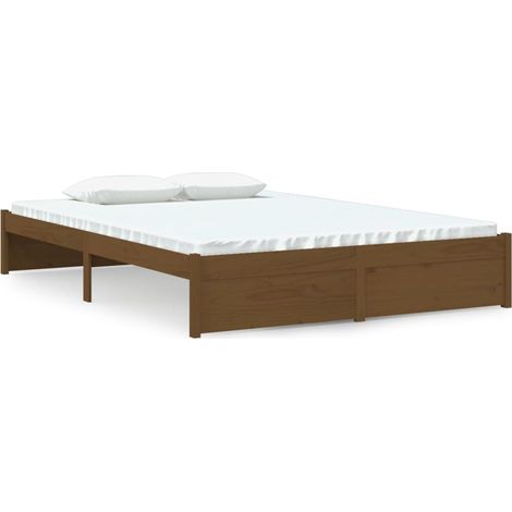 Maison Exclusive - Cadre de lit sans matelas marron miel bois massif 140x190 cm (1/5)