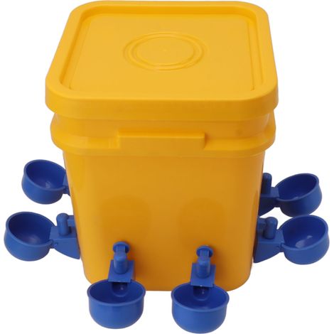Abreuvoir automatique pour poulets avec réservoir portatif de 12 L, équipement d'abreuvement pour volailles (seau pour oies et canards), bol pour oiseaux bleus et vis noires. (1/5)