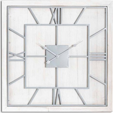 Williston Square Large Wall Clock - Metal/Wood - L5 x W90 x H90 cm - Silver/White
