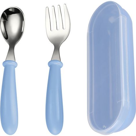 Fourchette Bébé - Acier Inoxydable 304 Alimentaire - Pour Apprentissage de la Prise en Main - 12,5 x 2,5 cm - Bleu - Lot de 1