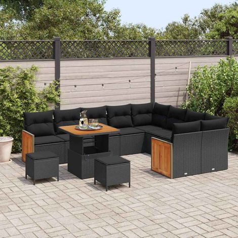 vidaXL Set Divano da Giardino con cuscino 12 pcs Nero 80 x 80 x 71 cm (1/5)