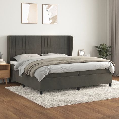 Lit à sommier tapissier et matelas - Cadre De Lit Moderne: King Size - Lit Double - Gris foncé 200x200cm Velours Chic-508550 (1/5)