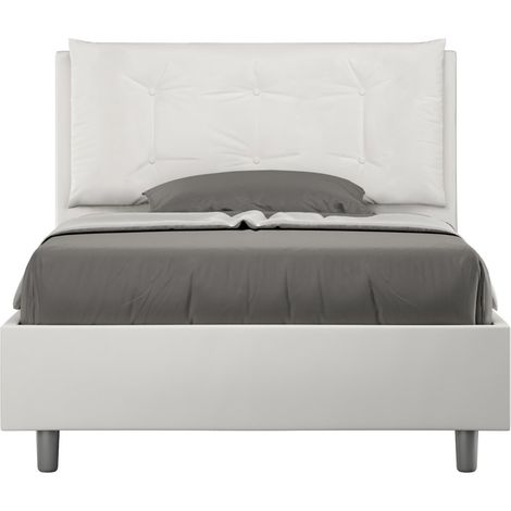 Letto una piazza e mezza contenitore imbottito 120x190 similpelle bianco Annalisa Large