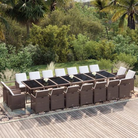 Ensemble Table et Chaise de Jardin 19 pcs - Ensemble à dîner de jardin coussins Résine tressée Marron BV917908 - BonneVie (1/5)