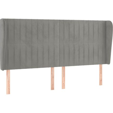 Testiera accessorio letto mobile camera da letto con bordo laterale 203 x 23 x 118/128 cm tessuto velluto grigio chiaro TDL0205162